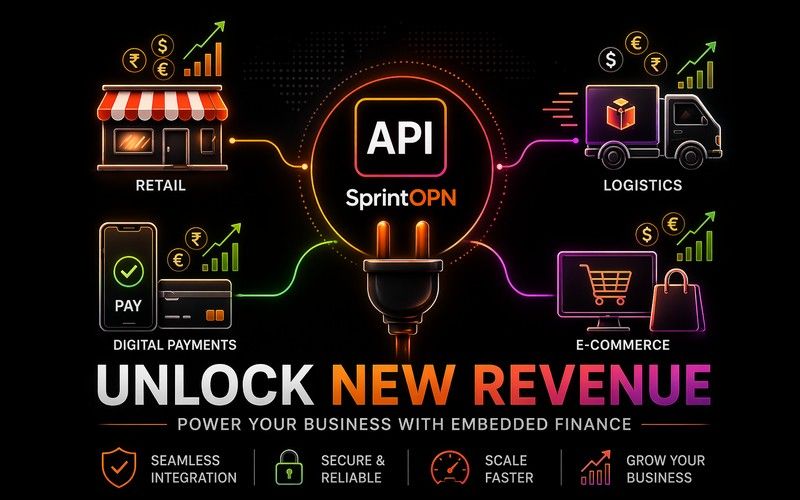 Illustration of embedded finance showing payments, lending, and APIs integrated into a business platform