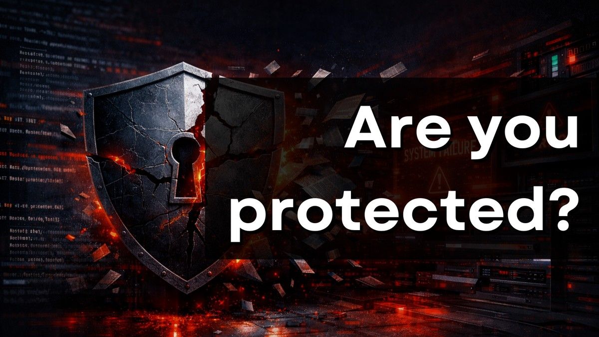 Cracked security shield with red glowing fractures in a server room representing failure of unverified software escrow during vendor crisis